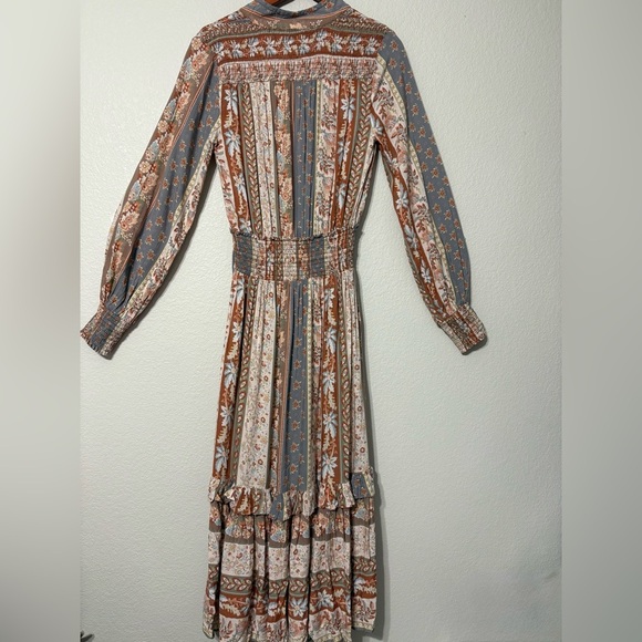 Faherty Floral Boho Prairie Midi Dress. Long Sleeve, Smocked Waist, Shoulder. - Picture 7 of 16